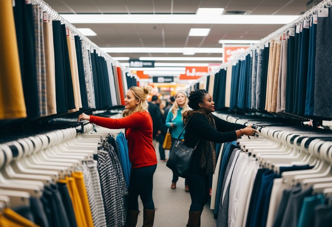 En travl butik på Black Friday med kunder der ivrigt leder efter nedsatte gardiner